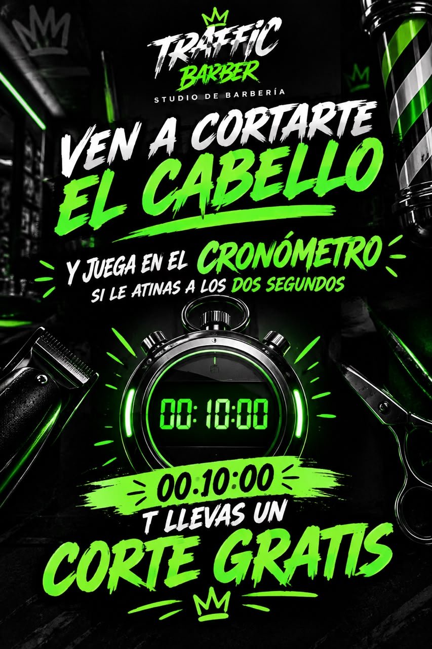 Promo: ven a cortarte el cabello y juega en el cronómetro. Si le atinas al tiempo te llevas un corte gratis.